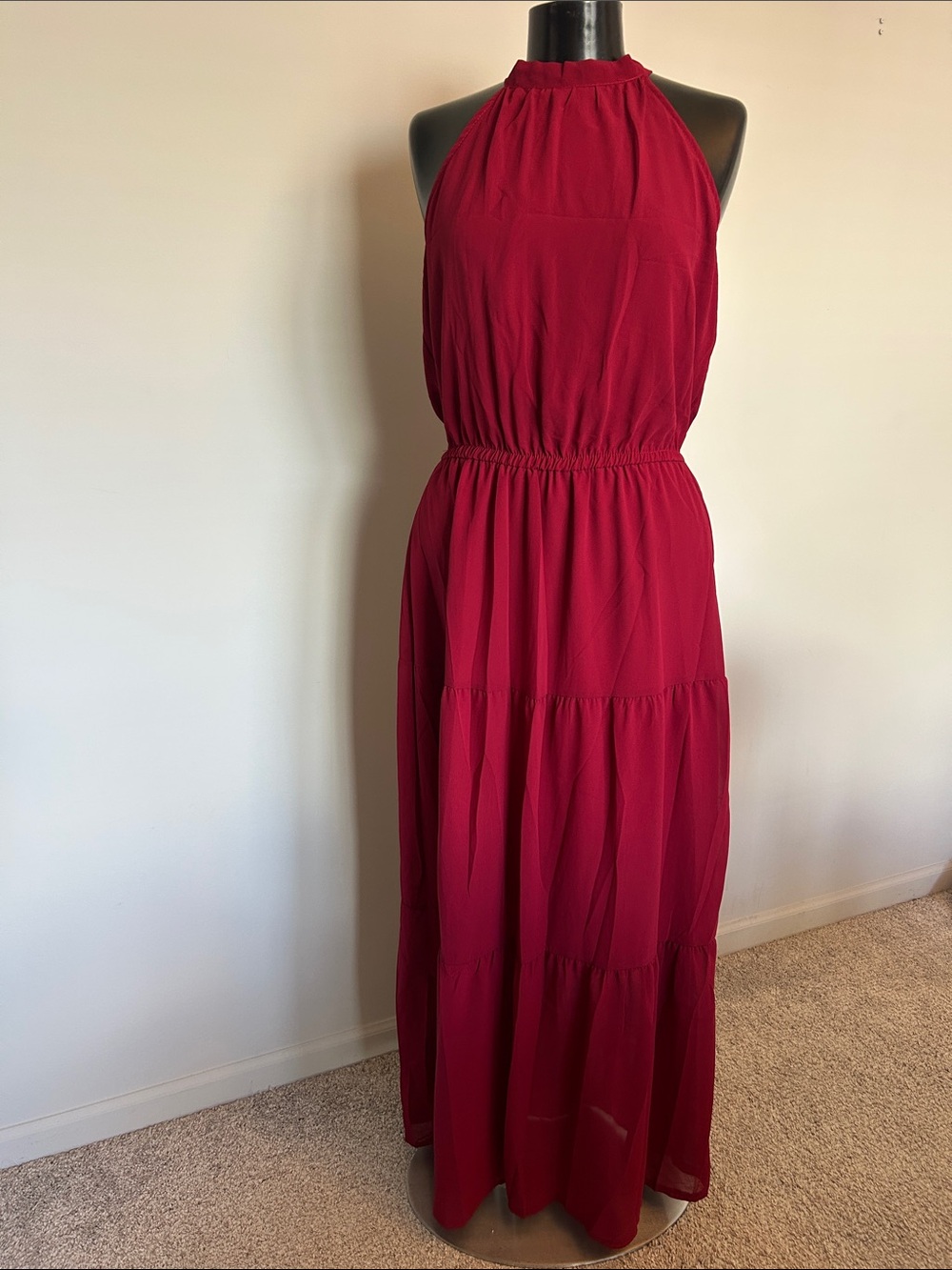 EUC, wine red, sz M, flowy halter dress